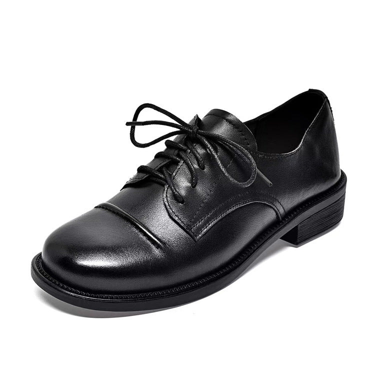 Women's Up Thick Flat First Layer Cowhide Preppy Loafers