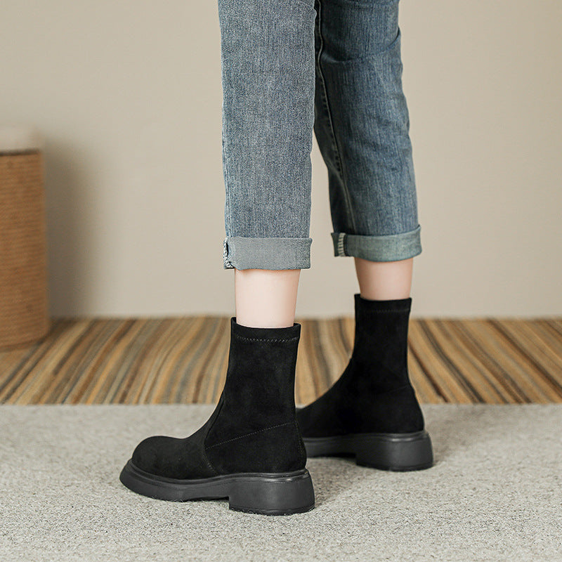 Women's Increasing Insole Suede Below The Knee Stretch Thin Thick-soled Women's Leather Boots