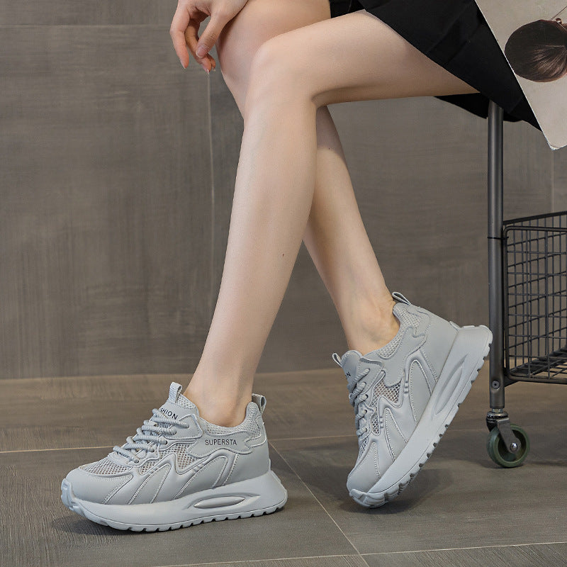 Genuine Mesh Surface Platform Height Increasing Insole Women's Casual Shoes