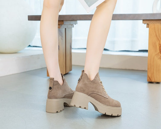 Women's Chunky Thin Booties High Autumn Single Korean Women's Casual Shoes