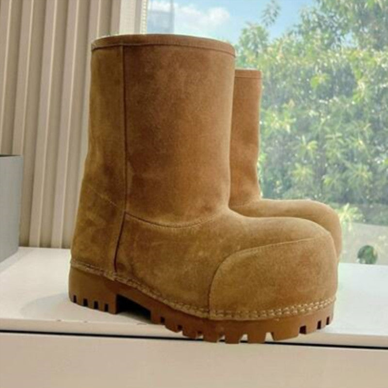 Women's & Men's Ugly Cute Big Head Thick Sole Increased Middle Fleece Snow Boots