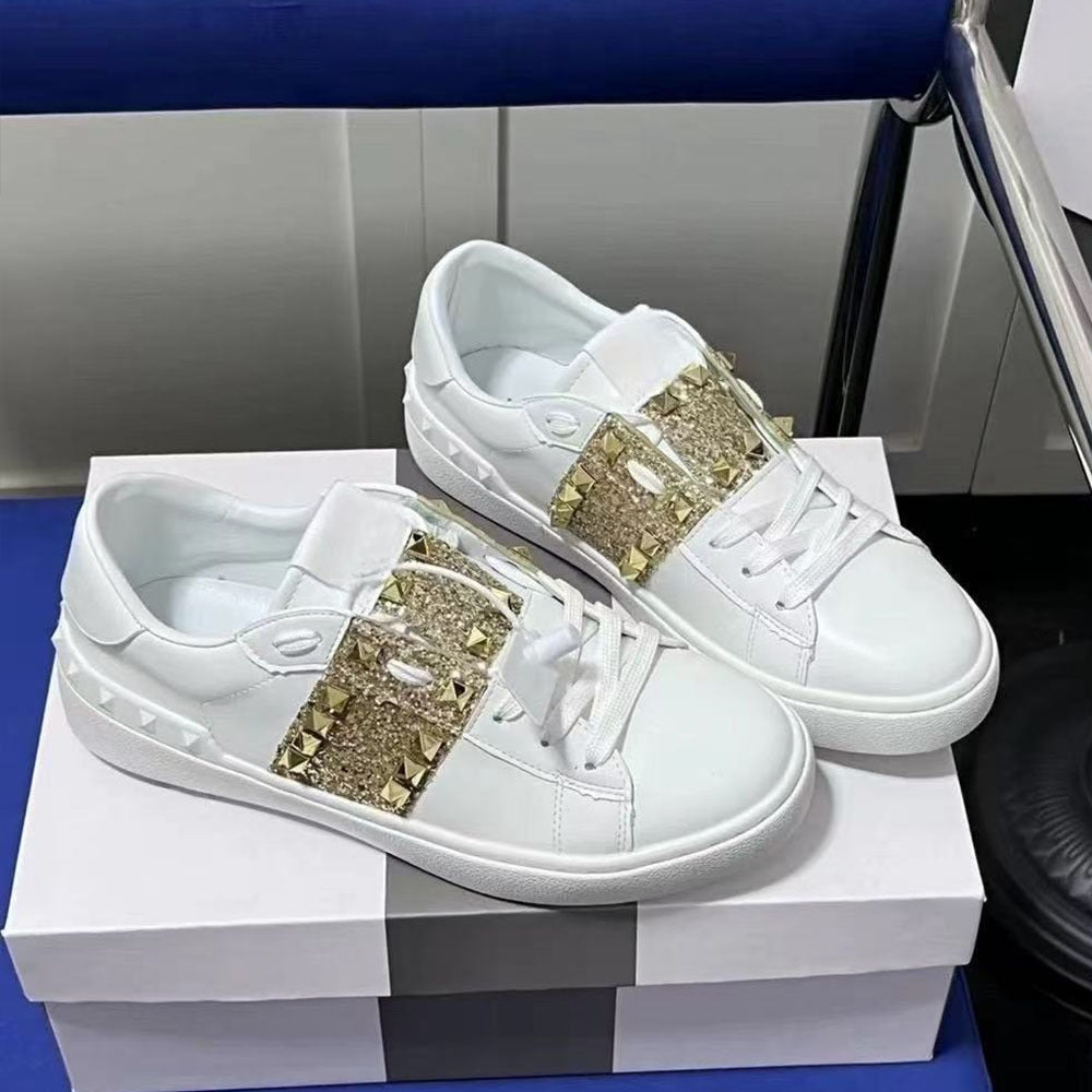 Men's & Women's Rivet Color Matching White Daily Couple Sier Men's Board Shoes