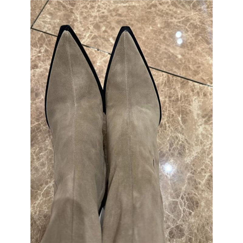 Pointed French Style High Female Khaki Western Cowboy Retro Heels