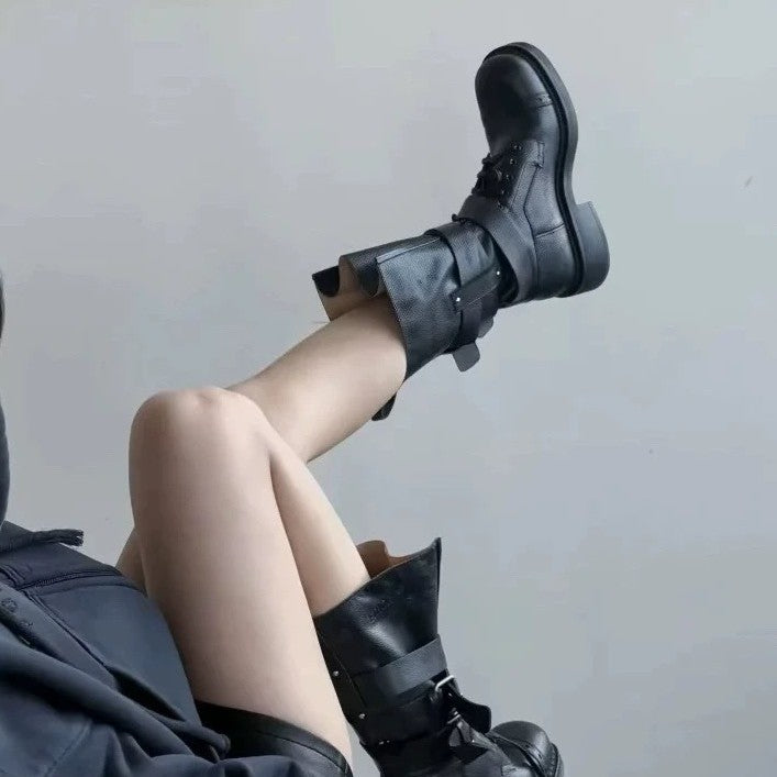 Women's Thick Bottom Retro Distressed Western Denim Women's Leather Boots