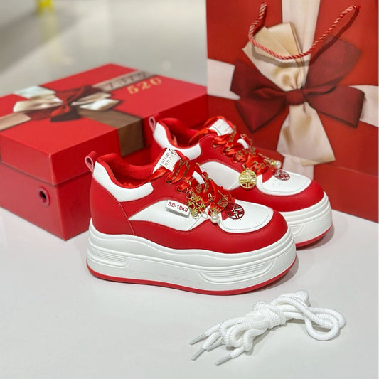 Red Wedding Bridal Platform Height Increasing Insole Genuine Bridesmaid Women's Board Shoes