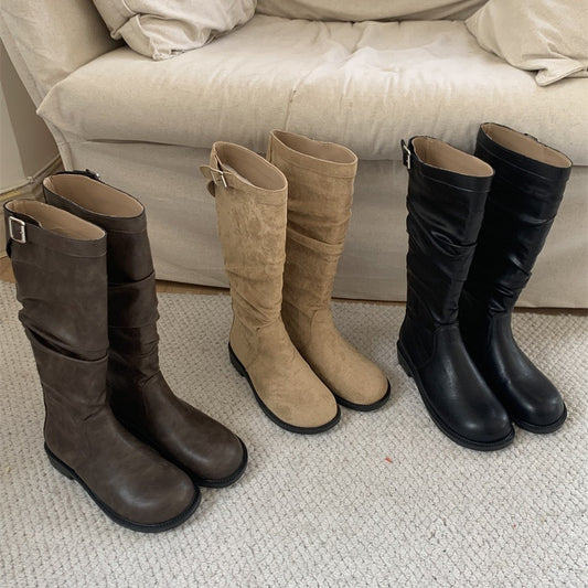 Women's Pile Style Tall Knight Retro Western Cowboy Below The Boots