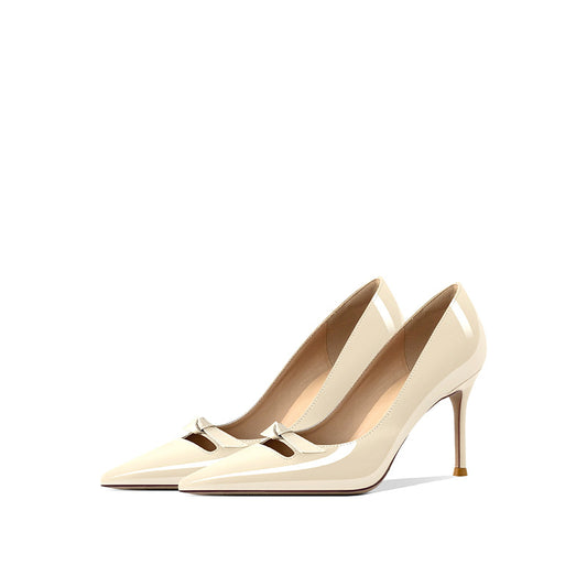 Women's Bow High Patent Pointed Stiletto Commuter Shallow Mouth Heels
