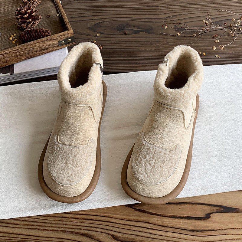 Women's Suede Short Flat Fleece Lined Cotton Boots