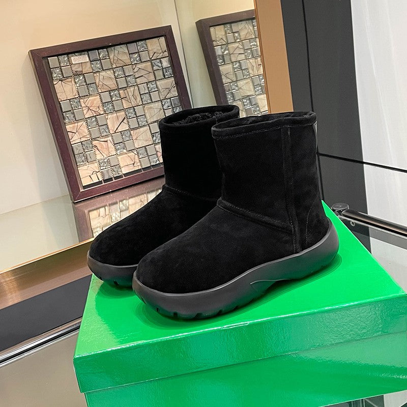 Women's Real Fur Integrated Fleece-lined Thickened Short Snow Boots