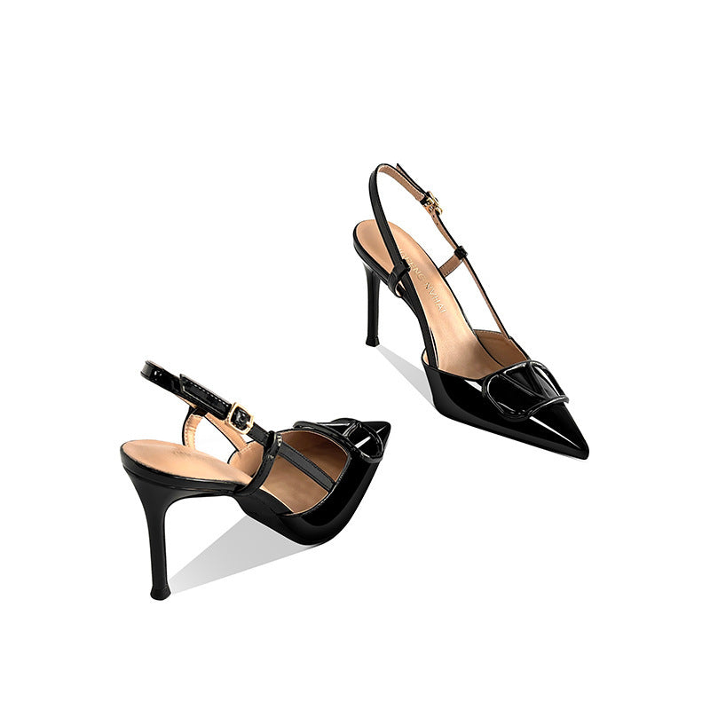 Women's Toe Slingback Stiletto V Buckle High-grade Sense High Heeled Sandals