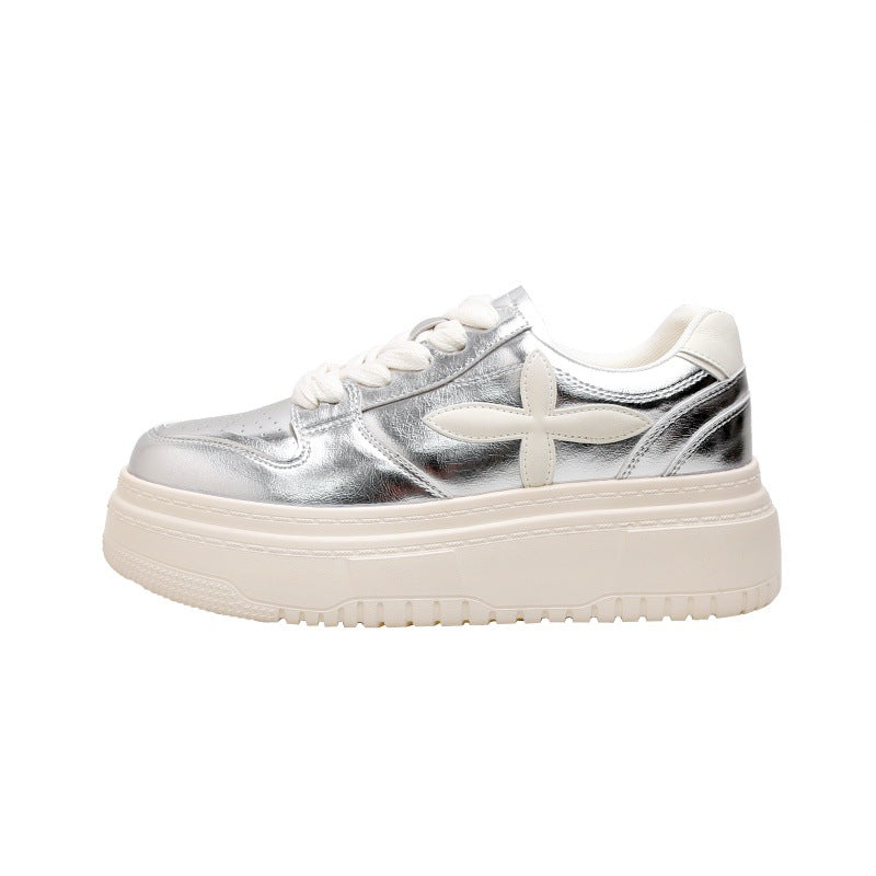 White Increased Slim Fit Round Toe Height Women's Casual Shoes