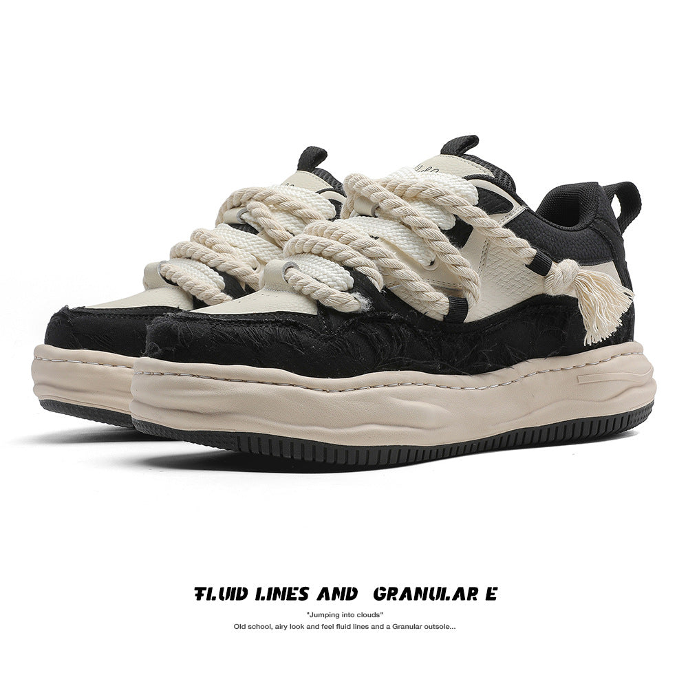 Invisible Height Increasing Niche Bread Lovers Black White Men's Board Shoes