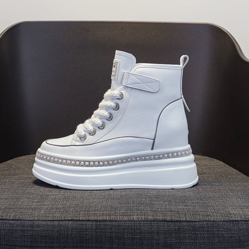 Women's Height Increasing Insole High Top White Women's Casual Shoes