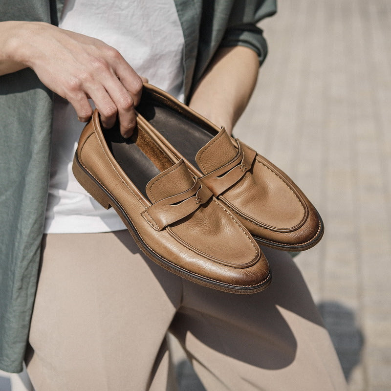 Men's Single Layer Cowhide Soft Bottom Slip-on Leather Shoes