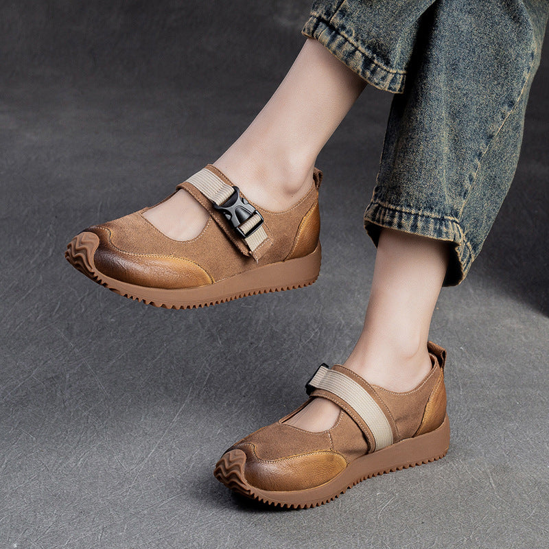 Women's Velcro Shallow Mouth Pumps Artistic Style Casual Shoes