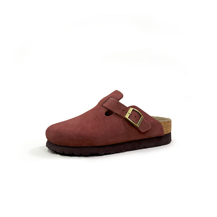 Women's Cowhide Thick Bottom Half Outer Wear Genuine Cork Thick-soles Slippers
