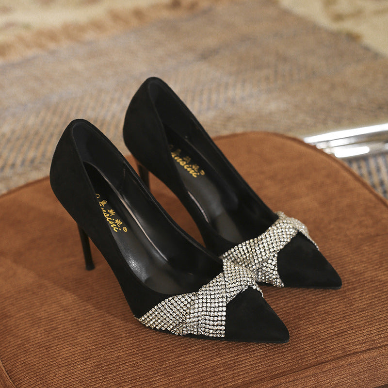 Small Size Rhinestone High Female Temperament Sexy Stiletto Plus Heels