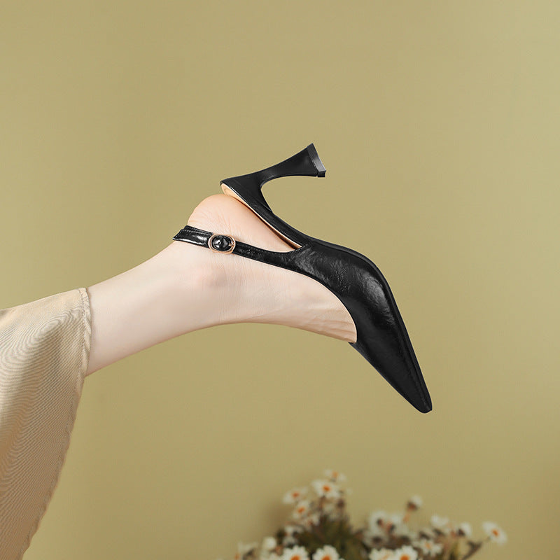 Women's Fashion Classy Summer Stiletto Pointed Toe Strap Retro Closed Sandals