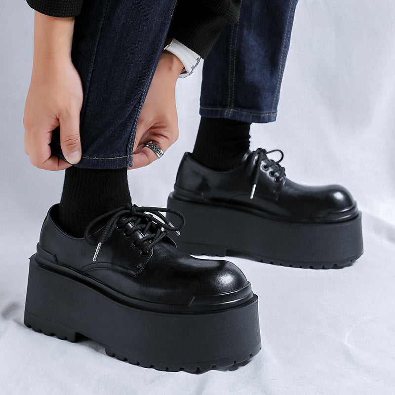 Men's Thick Bottom Derby Big Head British Men's Casual Leather Shoes