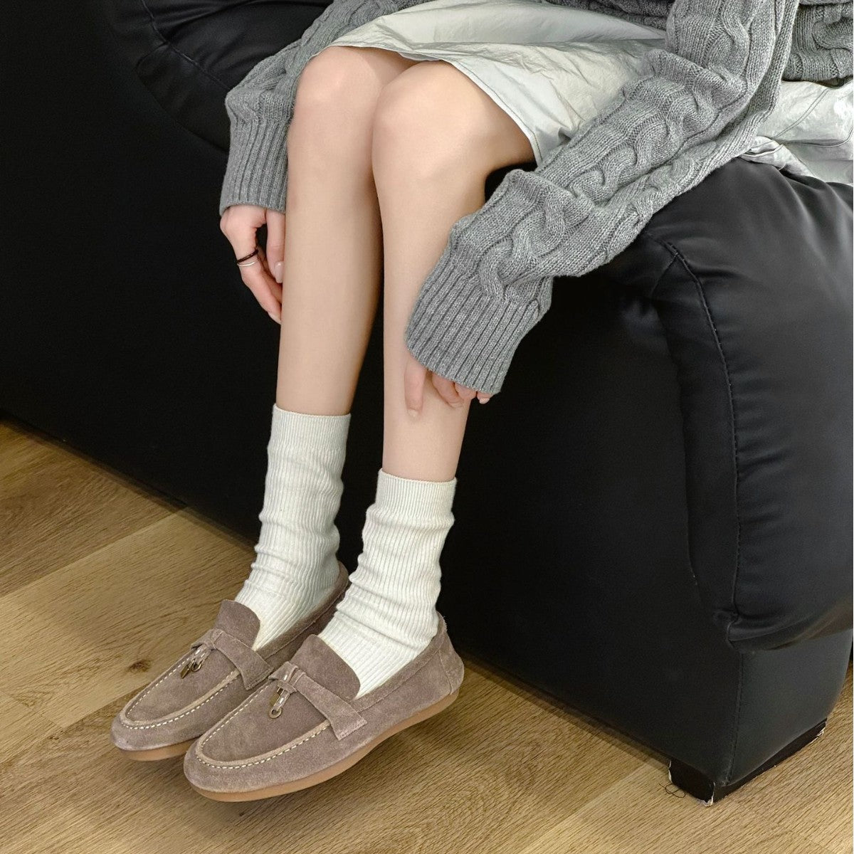 Spring French Style British Cow Split Retro Easy Matching Flat Women's Casual Shoes
