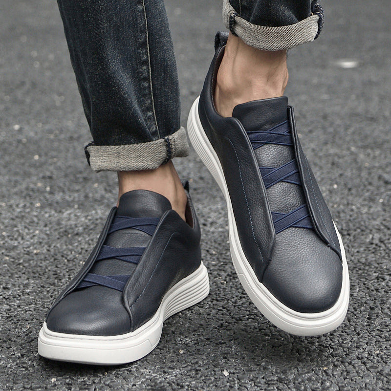Men's Layer Cowhide Flat Slip-on Plus Size Genuine Platform Men's Board Shoes
