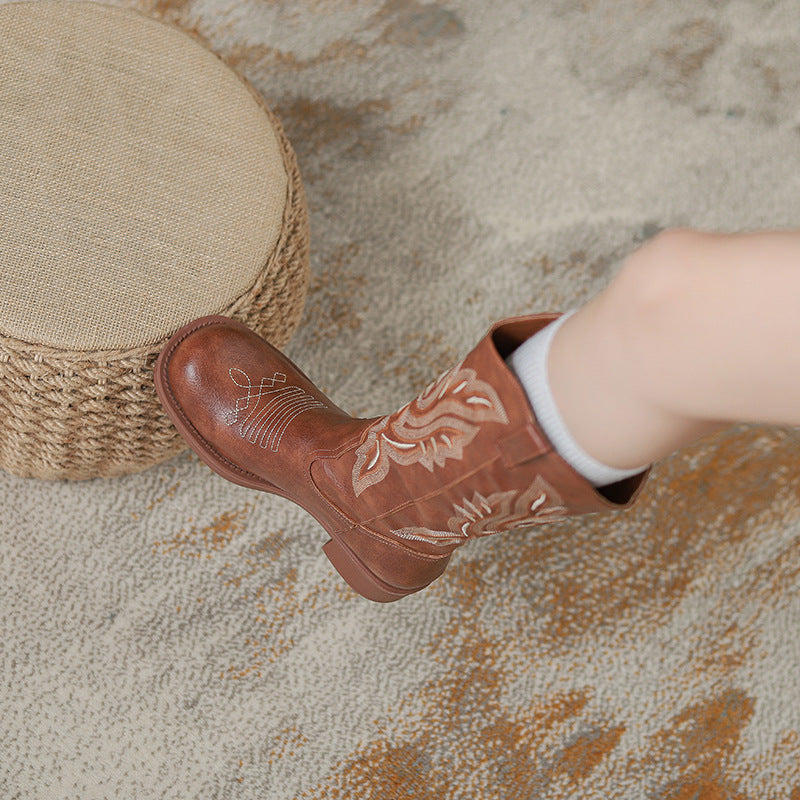 Western Cowboy Embroidered Knight Martin Chelsea Height Increasing Insole Long Boots