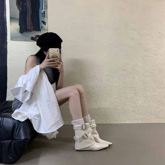 Women's Rivet Trouser Legs Increased Pointed Ankle Women's Shoes