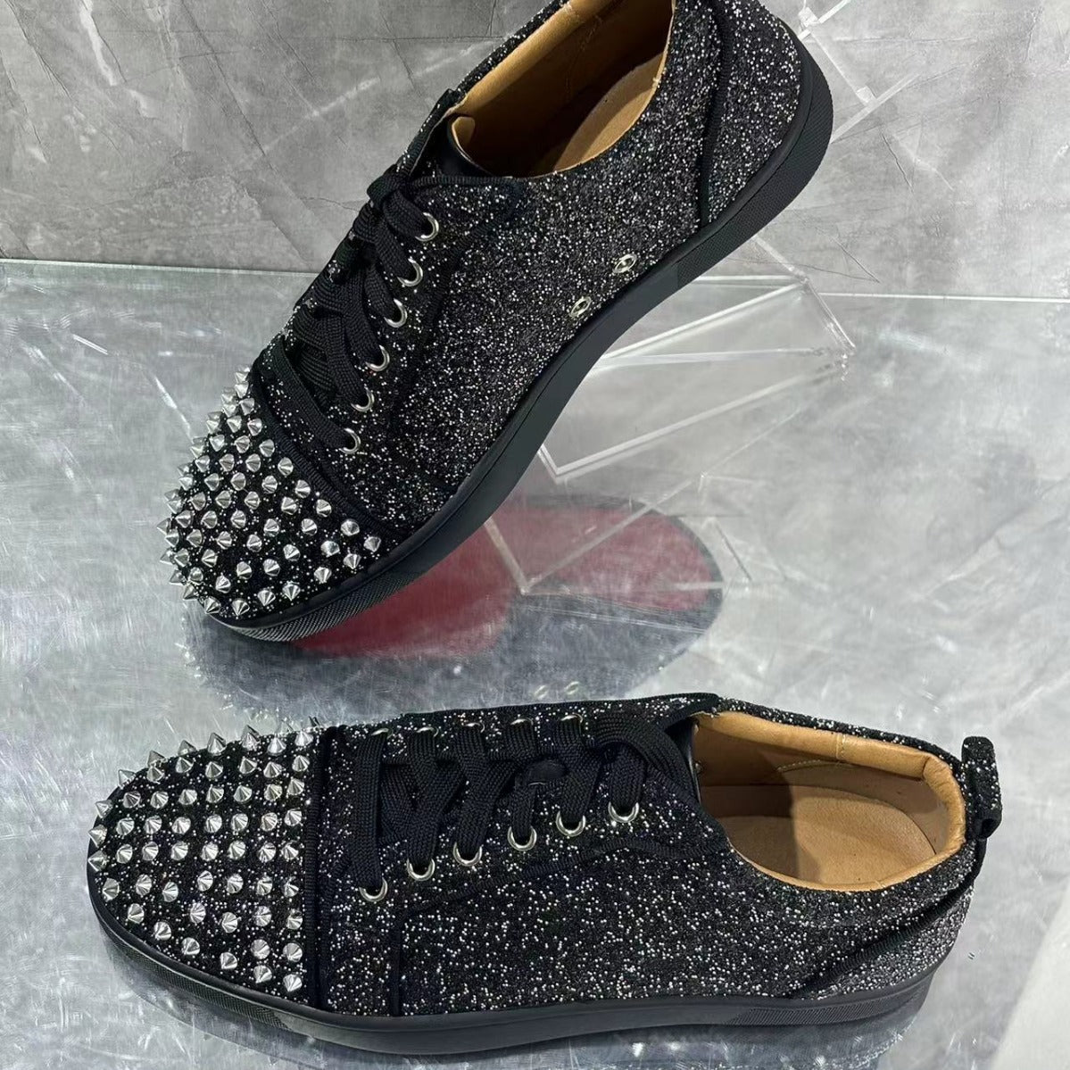 Men's Red Bottom Rhinestone Mixed Nails Men's Board Shoes