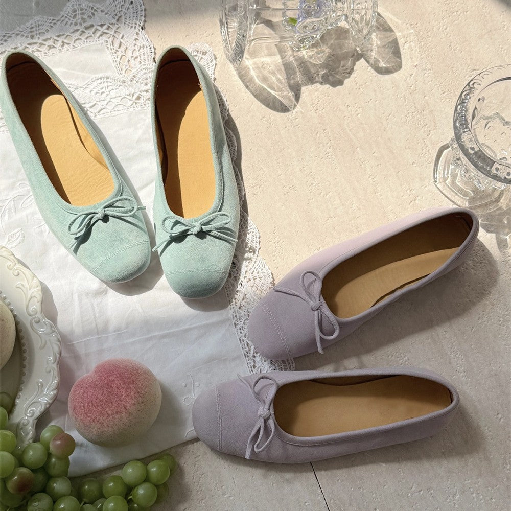 Women's Niche Shallow Mouth Sheepskin Retro Yellow Bow Fairy Style Women's Fashion Shoes