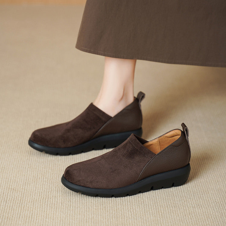 Women's Round Toe Thick Bottom Platform Vintage Suede One Women's Fashion Shoes