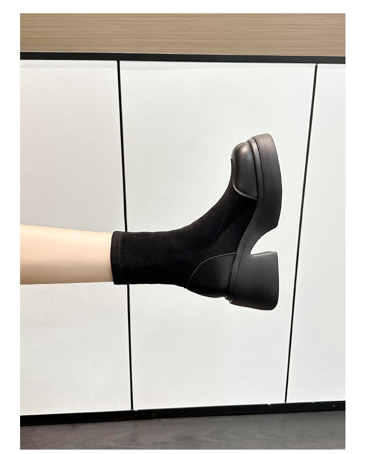 Women's Size Martin Platform Middle Tube Stretch Smoke Pipe Women's Leather Boots