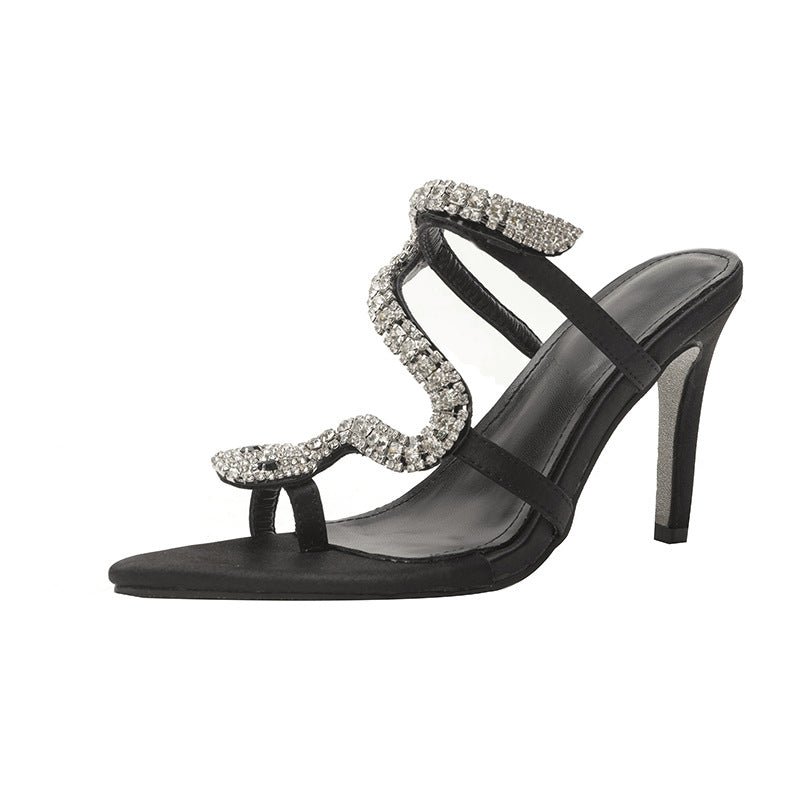 Gold Pointed Stiletto Summer French Style Fashionable High Heeled Sandals