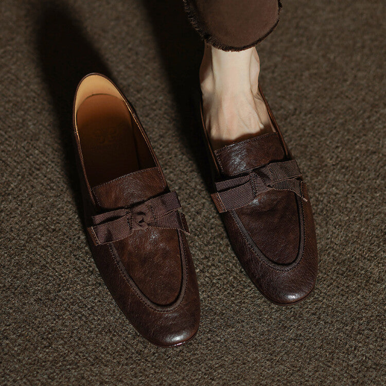 Women's Style Soft Genuine Deep Mouth Flat Bottom Comfort Leather Shoes