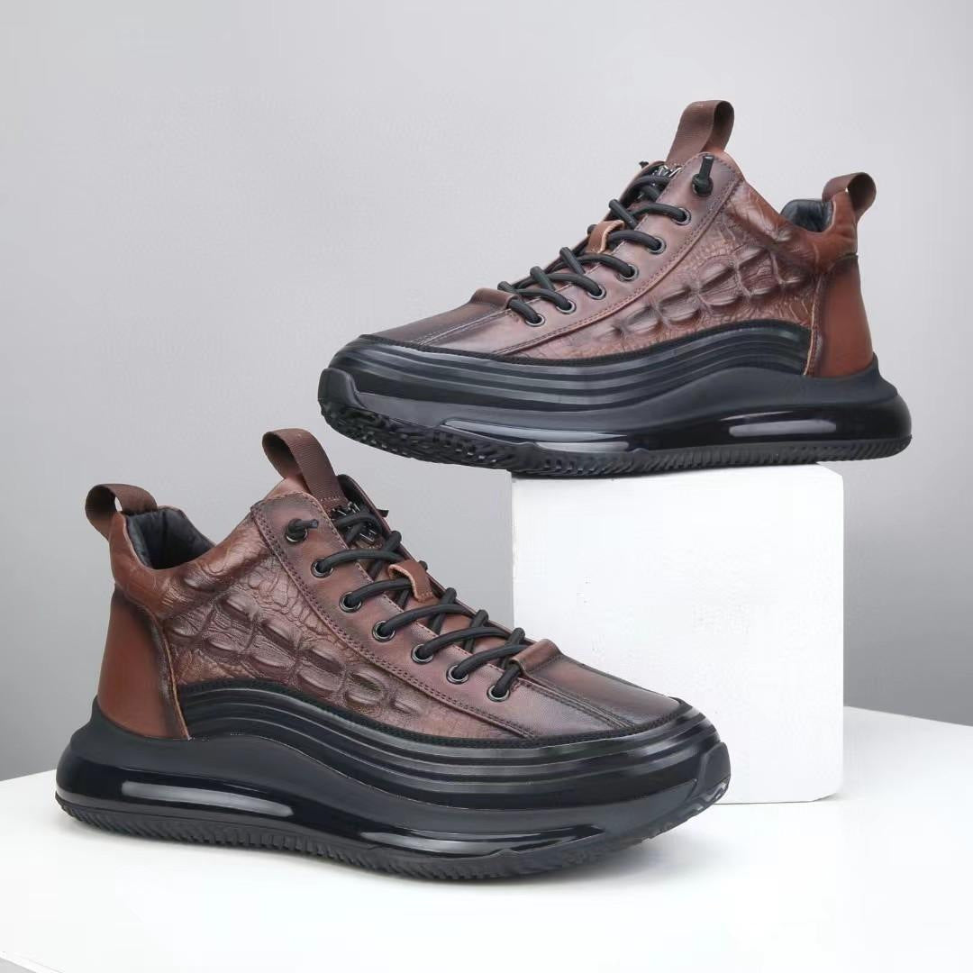Men's Top Layer Cowhide High Air Cushion Soft Bottom Crocodile Embossed Men's Shoes