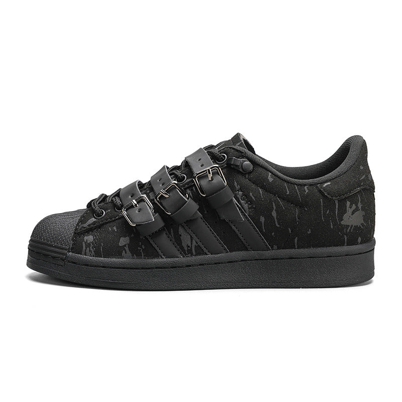 Women's & Men's Lovers Three Bars Campus Retro Fashion Rabbit Hole Height Increasing Men's Board Shoes