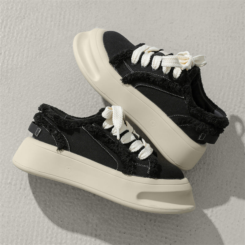 Women's & Men's Horseshoe Black White Platform For Fashion Board Niche Men's Canvas Shoes