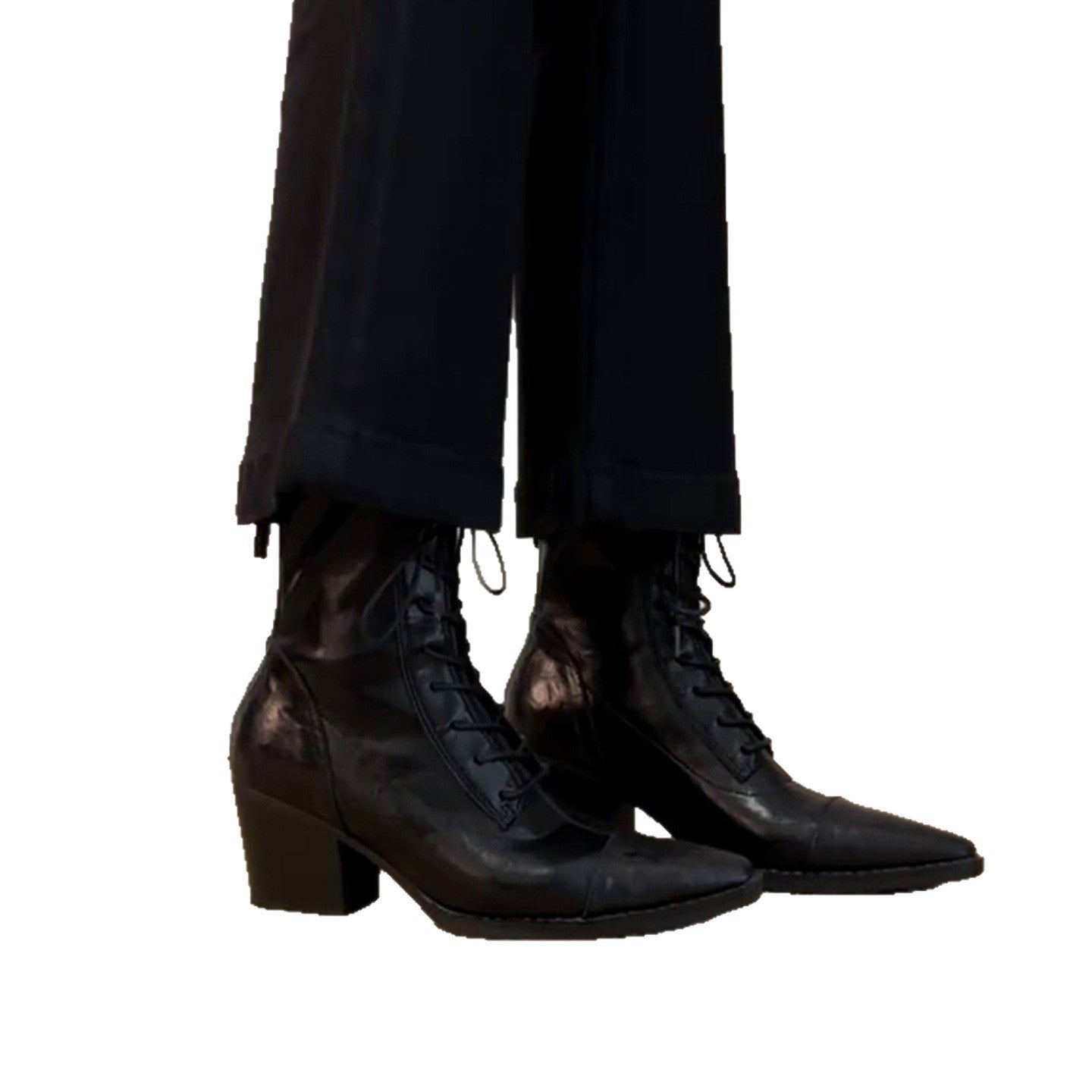 Women's Toe Chunky Booties Slimming Versatile Back Zipper Women's Leather Boots