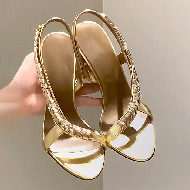 Women's Spring Super Metal Rhinestone Strap Side Empty Open Toe Men's Shoes