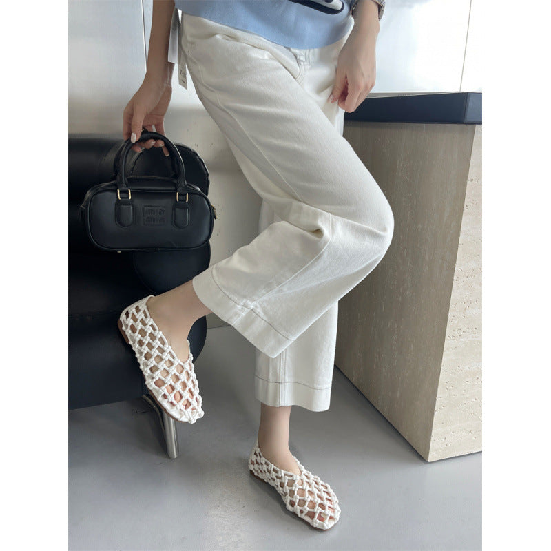 Women's Weaving Hollow Hole Comfortable French Shallow Mouth Pumps Sandals