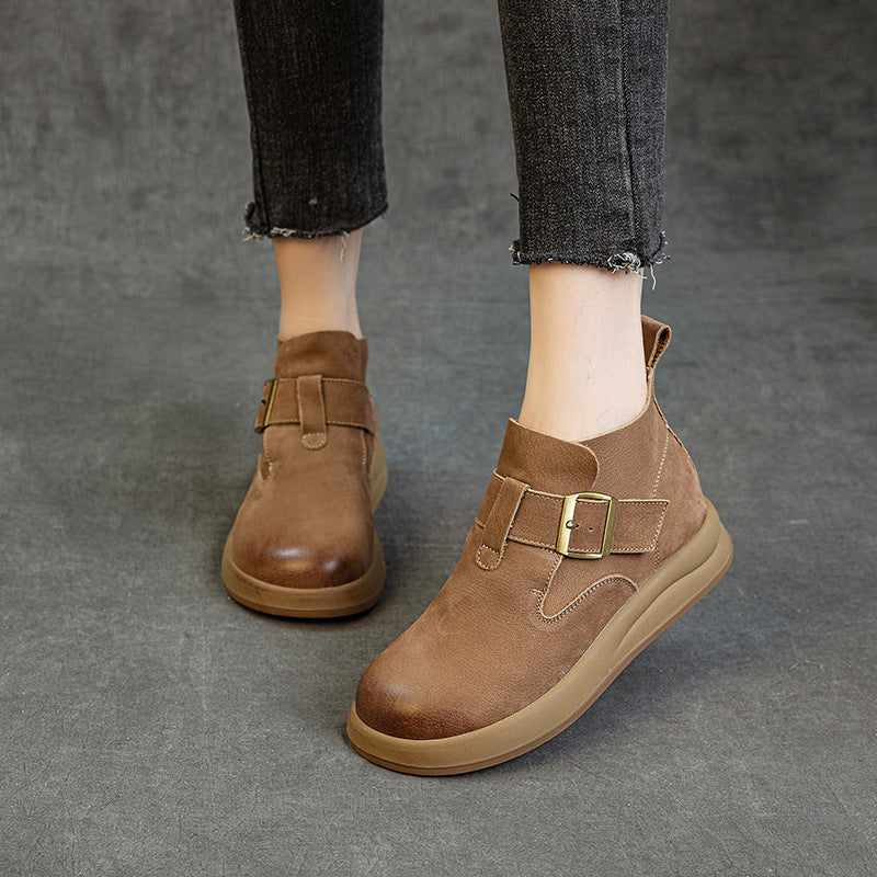 Women's Female Thick Bottom Leisure Artistic High Veet Women's Leather Boots