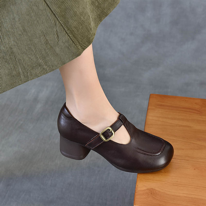 Women's Layer Of Cowhide Mid Retro Soft Bottom Women's Casual Shoes