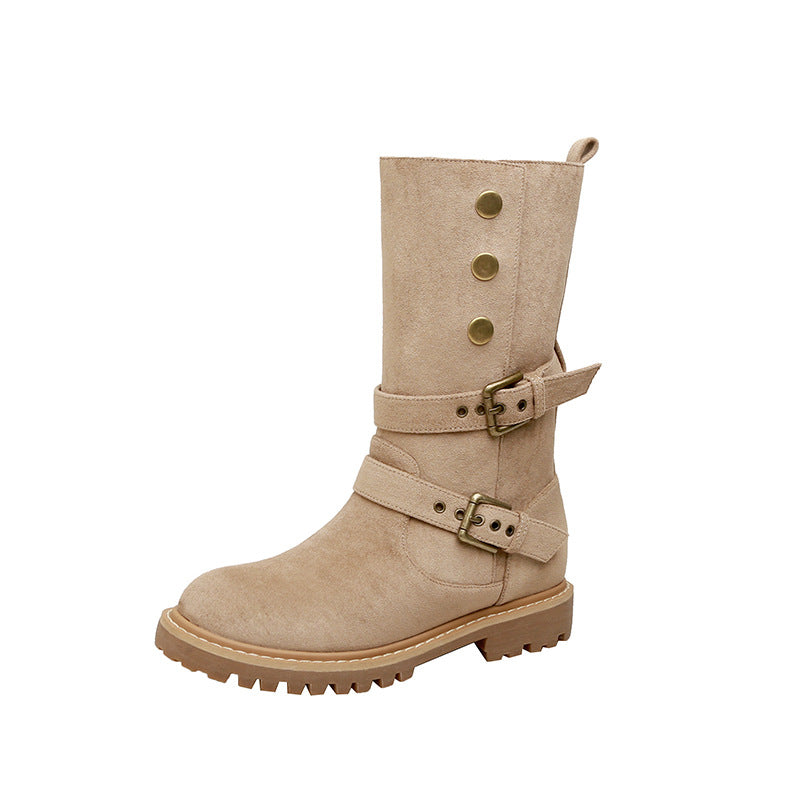 Women's Style High Single Thick Bottom Western Denim Women's Leather Boots