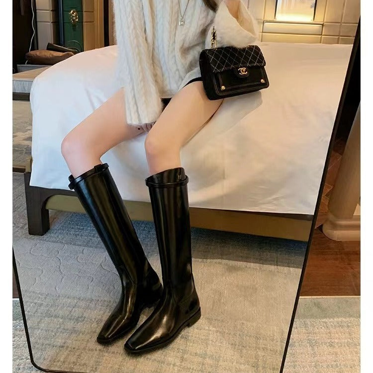 Long Below The Knee Chunky Platform Increased Knight Women's Leather Boots