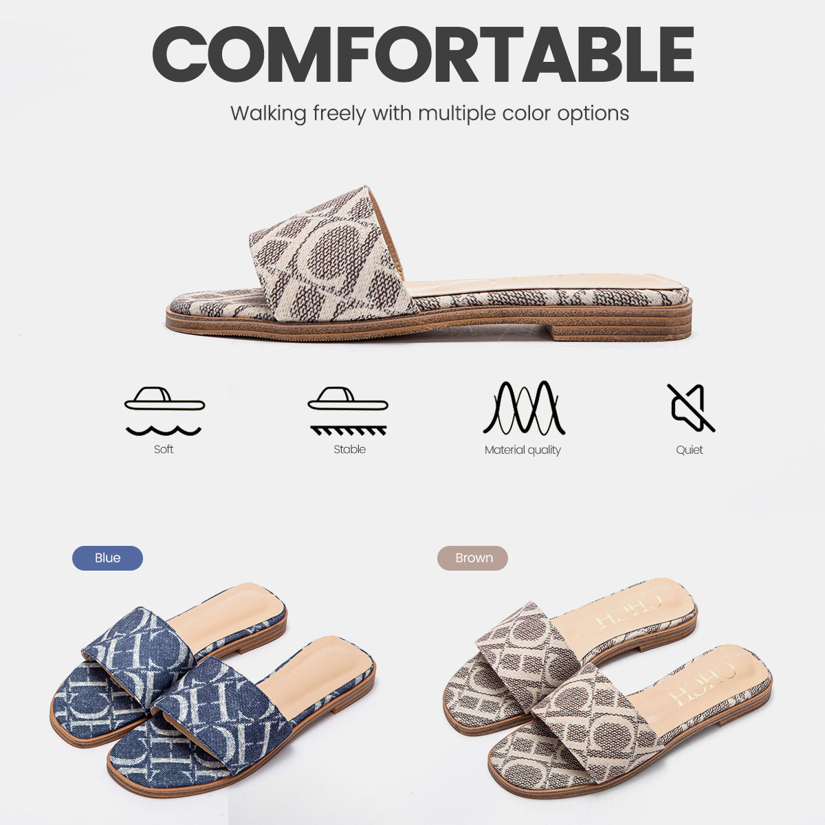 Women's Fashion Outdoor Simple Letter Printing Bottom Flat Slippers