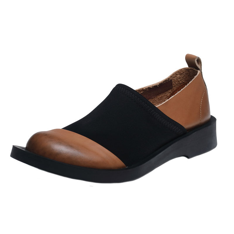 Spring Retro Cowhide British Handsome Slip-on Flat Leather Shoes