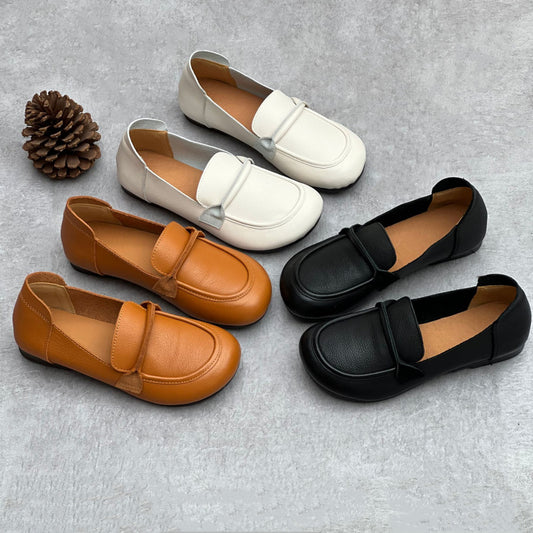 Women's Crafts Genuine Pumps Round Toe Flat Bottom Soft Cowhide Women's Casual Shoes