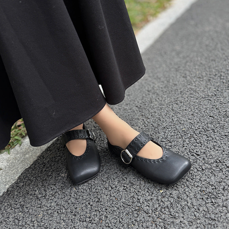 Jane Vintage Square Toe Flat Bottom Grandma Women's Fashion Shoes