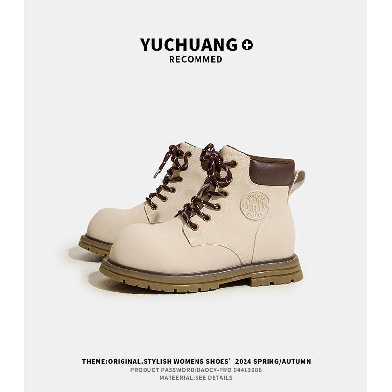 Women's Martin For Spring Thick-soled Big Head British Style Ankle Outdoor Women's Leather Boots
