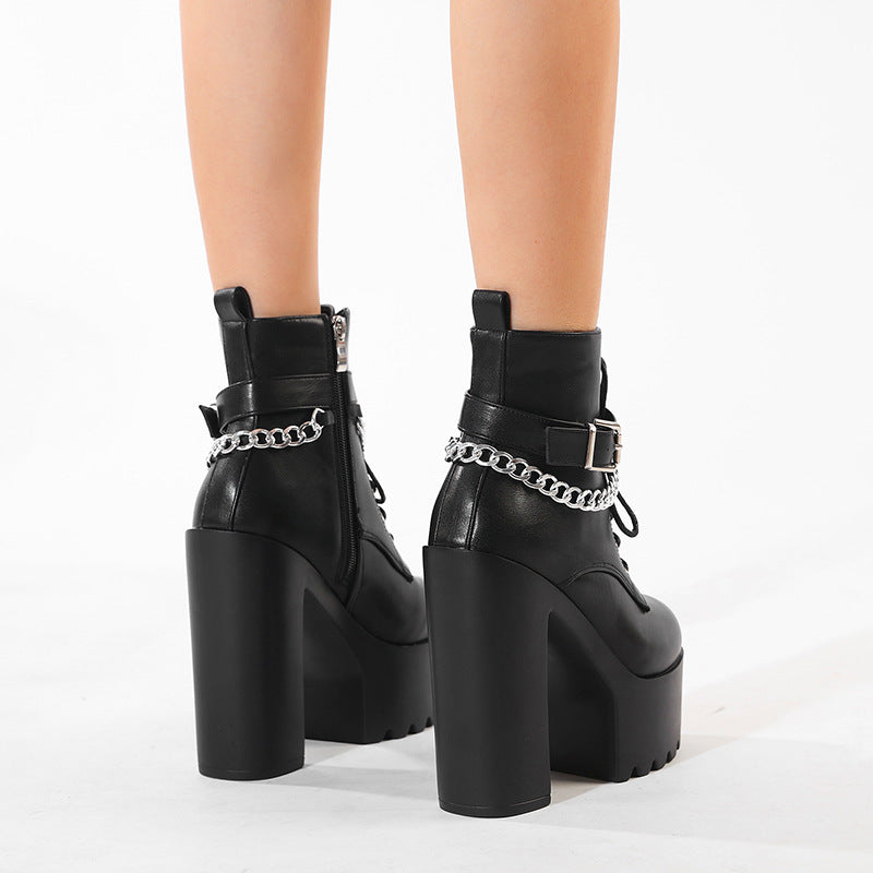 Women's High Platform Booties Super Stage Chunky Women's Leather Boots