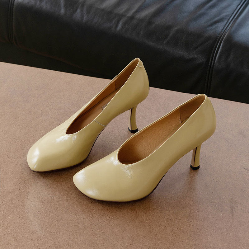 Women's Style Vintage Low-cut Pumps Stiletto Early Spring First Layer Cowhide Women's Fashion Shoes